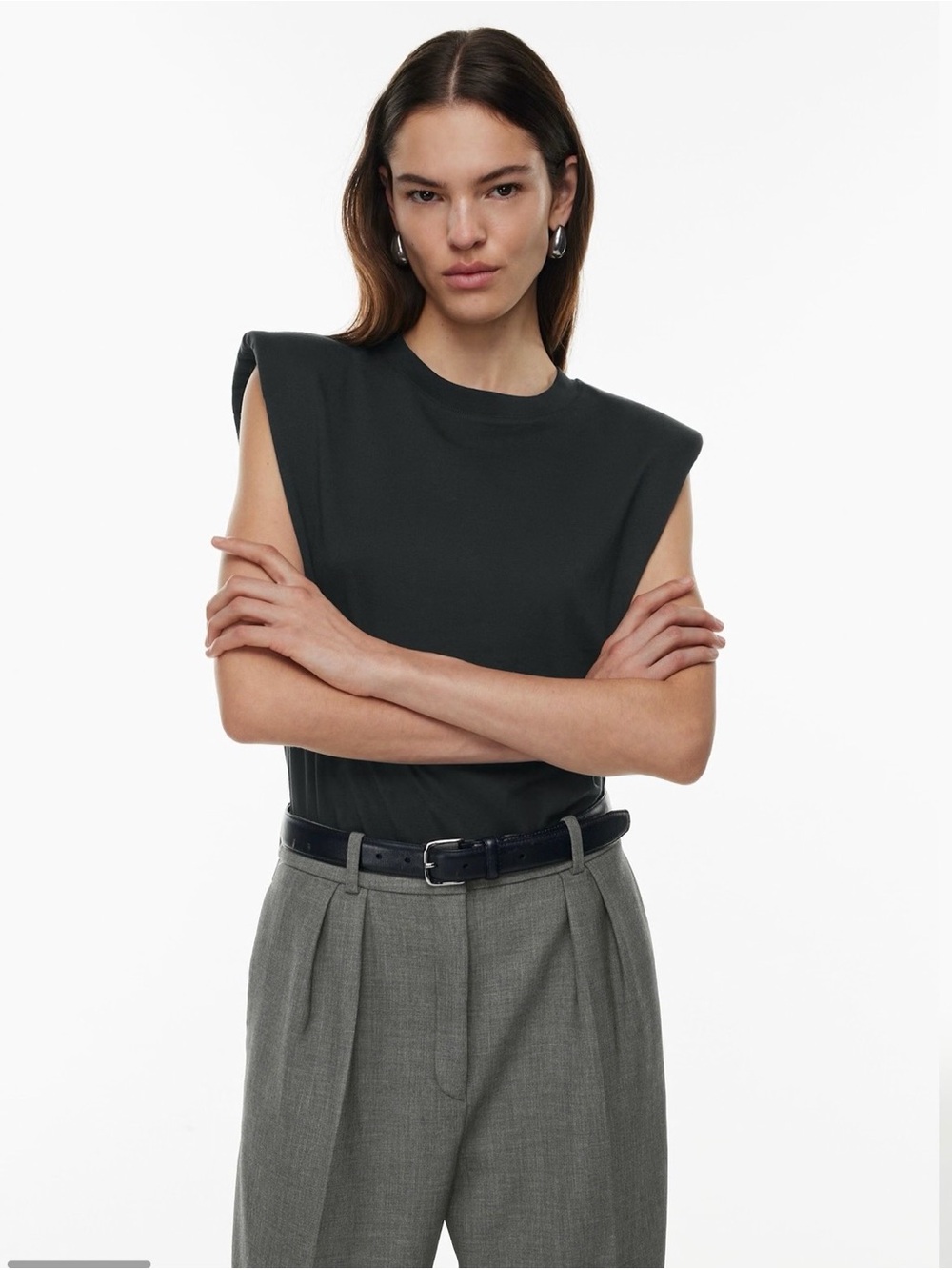 Babaton Black Padded-Shoulder Sleeveless Knit Tank